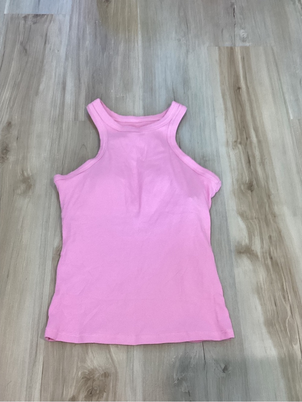 Women's Pink Ribbed Tank Top - Sleeveless Halter Style